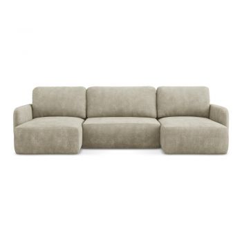 Colțar bej extensibil/cu spațiu de depozitare cu tapițerie din chenille (în formă de 