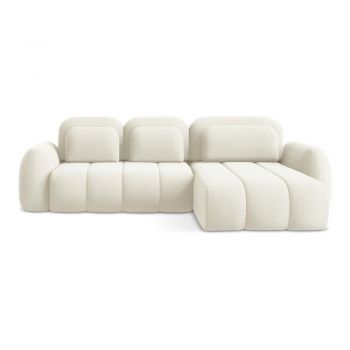 Colțar bej extensibil/cu spațiu de depozitare cu tapițerie din țesătură bouclé (cu colț pe partea dreaptă/cu șezlong) Pele – Makamii