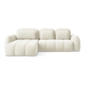 Colțar bej extensibil/cu spațiu de depozitare cu tapițerie din țesătură bouclé (cu colț pe partea stângă/cu șezlong) Pele – Makamii