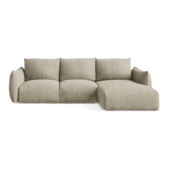 Colțar bej extensibil cu tapițerie din chenille (cu colț pe partea dreaptă/cu șezlong) Leila – Makamii