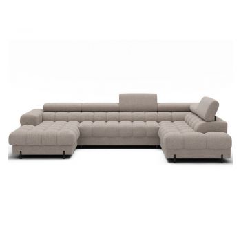 Colțar bej extensibil cu tapițerie din țesătură bouclé (cu colț pe partea dreaptă/în formă de 