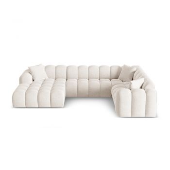 Colțar crem cu tapițerie din chenille (cu colț pe partea dreaptă/în formă de 