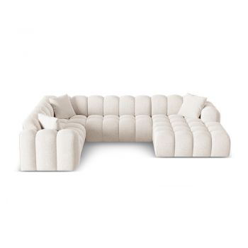 Colțar crem cu tapițerie din chenille (cu colț pe partea stângă/în formă de 