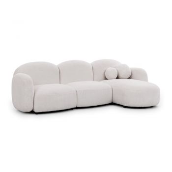 Colțar crem cu tapițerie din țesătură bouclé (cu colț pe partea dreaptă/cu șezlong) Orbit – Ropez