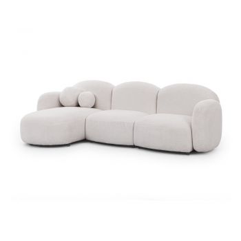 Colțar crem cu tapițerie din țesătură bouclé (cu colț pe partea stângă/cu șezlong) Orbit – Ropez