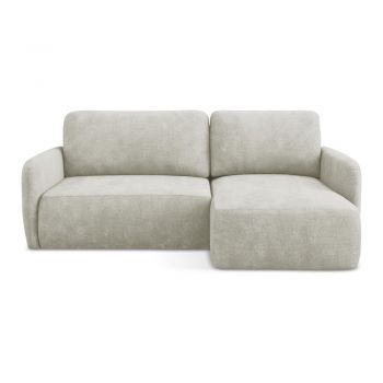 Colțar crem extensibil/cu spațiu de depozitare cu tapițerie din chenille (cu colț pe partea dreaptă/cu șezlong) Lilo – Makamii