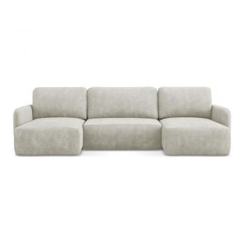 Colțar crem extensibil/cu spațiu de depozitare cu tapițerie din chenille (în formă de 