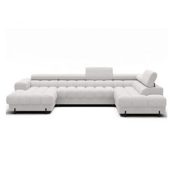 Colțar crem extensibil cu tapițerie din țesătură bouclé (cu colț pe partea dreaptă/în formă de 