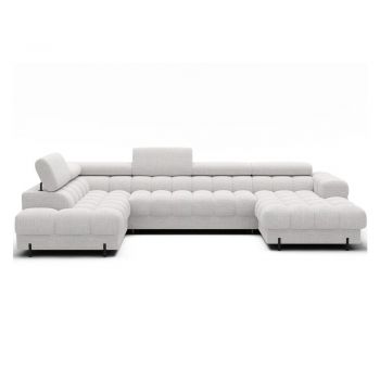 Colțar crem extensibil cu tapițerie din țesătură bouclé (cu colț pe partea stângă/în formă de 