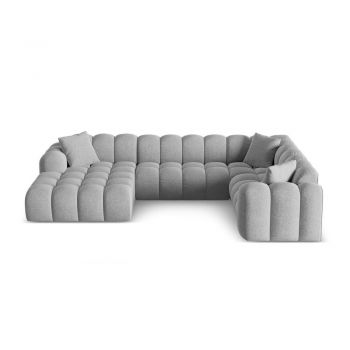 Colțar gri deschis cu tapițerie din chenille (cu colț pe partea dreaptă/în formă de 