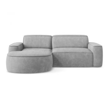 Colțar gri deschis cu tapițerie din chenille (cu colț pe partea stângă/cu șezlong) Omao – Makamii