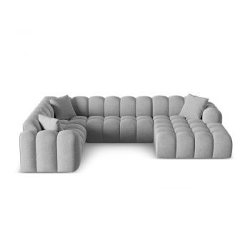 Colțar gri deschis cu tapițerie din chenille (cu colț pe partea stângă/în formă de 