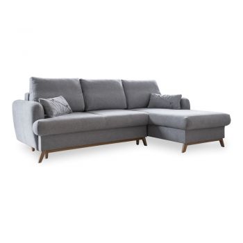 Colțar gri deschis extensibil/cu spațiu de depozitare (cu colț pe partea dreaptă/cu șezlong) Scandic Lagom – Miuform