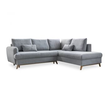 Colțar gri deschis extensibil/cu spațiu de depozitare (cu colț pe partea dreaptă/în formă de ”L”) Scandic Lagom – Miuform