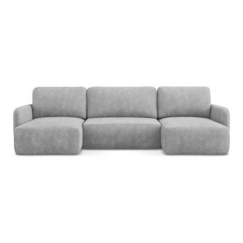 Colțar gri deschis extensibil/cu spațiu de depozitare cu tapițerie din chenille (în formă de 