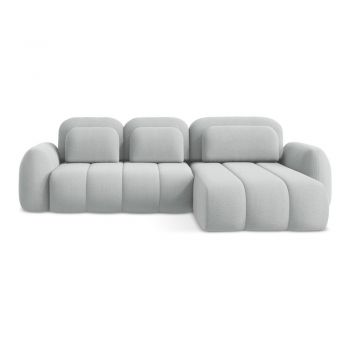 Colțar gri deschis extensibil/cu spațiu de depozitare cu tapițerie din țesătură bouclé (cu colț pe partea dreaptă/cu șezlong) Pele – Makamii