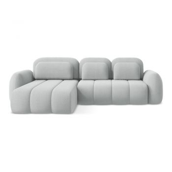 Colțar gri deschis extensibil/cu spațiu de depozitare cu tapițerie din țesătură bouclé (cu colț pe partea stângă/cu șezlong) Pele – Makamii