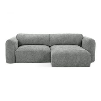 Colțar gri extensibil/cu spațiu de depozitare cu tapițerie din chenille (cu colț pe partea dreaptă/cu șezlong) Mele – Makamii