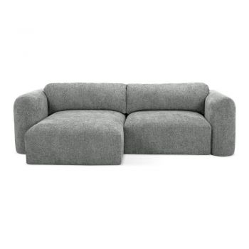 Colțar gri extensibil/cu spațiu de depozitare cu tapițerie din chenille (cu colț pe partea stângă/cu șezlong) Mele – Makamii