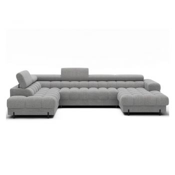 Colțar gri extensibil cu tapițerie din țesătură bouclé (cu colț pe partea stângă/în formă de 