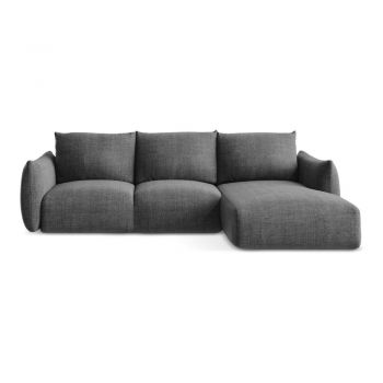 Colțar gri închis extensibil (cu colț pe partea dreaptă/cu șezlong) Leila – Makamii