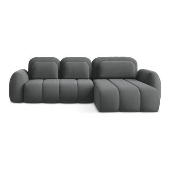 Colțar gri închis extensibil/cu spațiu de depozitare cu tapițerie din țesătură bouclé (cu colț pe partea dreaptă/cu șezlong) Pele – Makamii