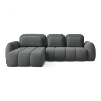 Colțar gri închis extensibil/cu spațiu de depozitare cu tapițerie din țesătură bouclé (cu colț pe partea stângă/cu șezlong) Pele – Makamii