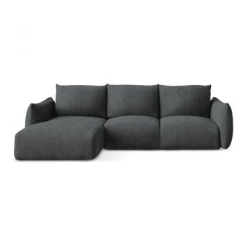 Colțar gri închis extensibil cu tapițerie din chenille (cu colț pe partea stângă/cu șezlong) Leila – Makamii
