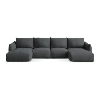 Colțar gri închis extensibil cu tapițerie din chenille (în formă de 