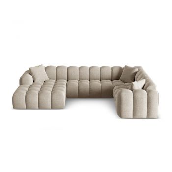 Colțar maro deschis cu tapițerie din chenille (cu colț pe partea dreaptă/în formă de 