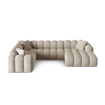 Colțar maro deschis cu tapițerie din chenille (cu colț pe partea stângă/în formă de 