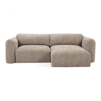 Colțar maro deschis extensibil/cu spațiu de depozitare cu tapițerie din chenille (cu colț pe partea dreaptă/cu șezlong) Mele – Makamii