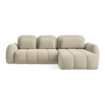 Colțar maro deschis extensibil/cu spațiu de depozitare cu tapițerie din țesătură bouclé (cu colț pe partea dreaptă/cu șezlong) Pele – Makamii