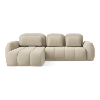 Colțar maro deschis extensibil/cu spațiu de depozitare cu tapițerie din țesătură bouclé (cu colț pe partea stângă/cu șezlong) Pele – Makamii