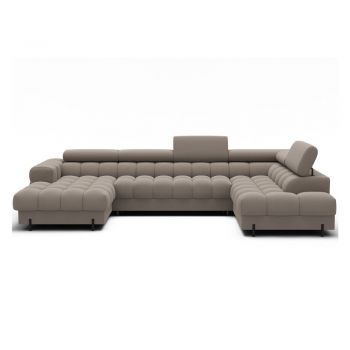 Colțar maro deschis extensibil cu tapițerie din catifea (cu colț pe partea dreaptă/în formă de 