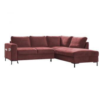 Colțar roz extensibil cu tapițerie din catifea (cu colț pe partea dreaptă) Lofty Lilly – Miuform