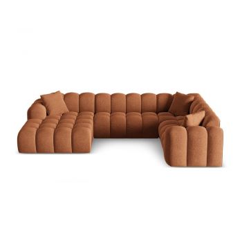 Colțar teracotă cu tapițerie din chenille (cu colț pe partea dreaptă/în formă de 