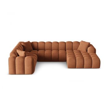 Colțar teracotă cu tapițerie din chenille (cu colț pe partea stângă/în formă de 