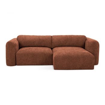 Colțar teracotă extensibil/cu spațiu de depozitare cu tapițerie din chenille (cu colț pe partea dreaptă/cu șezlong) Mele – Makamii