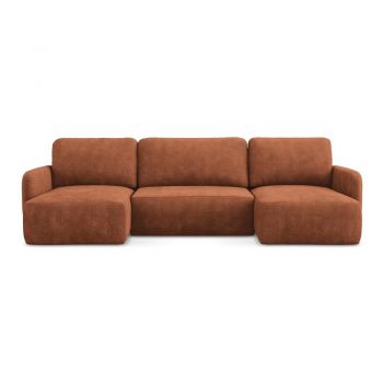 Colțar teracotă extensibil/cu spațiu de depozitare cu tapițerie din chenille (în formă de 