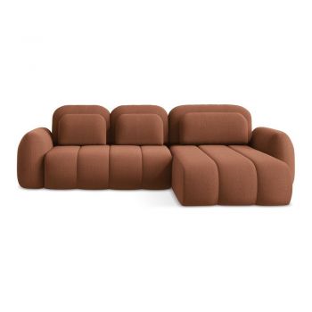 Colțar teracotă extensibil/cu spațiu de depozitare cu tapițerie din țesătură bouclé (cu colț pe partea dreaptă/cu șezlong) Pele – Makamii