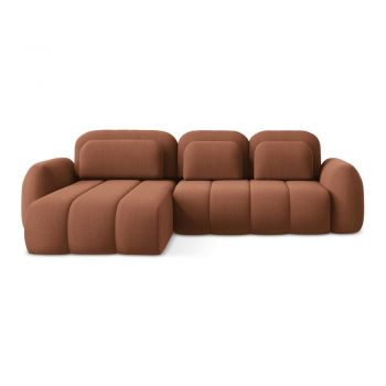 Colțar teracotă extensibil/cu spațiu de depozitare cu tapițerie din țesătură bouclé (cu colț pe partea stângă/cu șezlong) Pele – Makamii