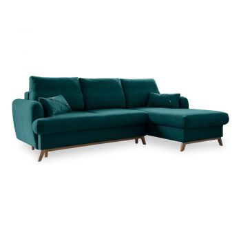 Colțar turcoaz extensibil/cu spațiu de depozitare (cu colț pe partea dreaptă/cu șezlong) Scandic Lagom – Miuform