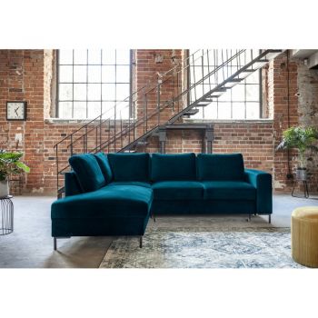 Colțar turcoaz extensibil cu tapițerie din catifea (cu colț pe partea stângă ) Lofty Lilly – Miuform