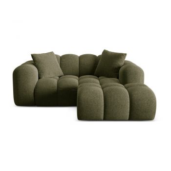 Colțar verde cu tapițerie din chenille (cu colț pe partea dreaptă/cu șezlong) Treno – Cosmopolitan Design