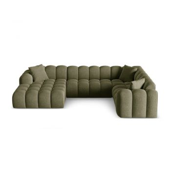 Colțar verde cu tapițerie din chenille (cu colț pe partea dreaptă/în formă de 