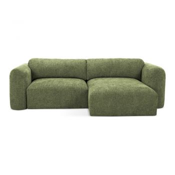 Colțar verde extensibil/cu spațiu de depozitare cu tapițerie din chenille (cu colț pe partea dreaptă/cu șezlong) Mele – Makamii