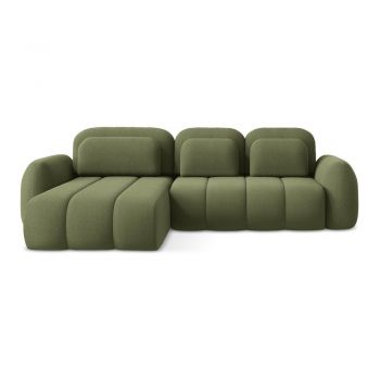 Colțar verde extensibil/cu spațiu de depozitare cu tapițerie din țesătură bouclé (cu colț pe partea stângă/cu șezlong) Pele – Makamii