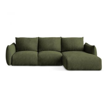 Colțar verde extensibil cu tapițerie din chenille (cu colț pe partea dreaptă/cu șezlong) Leila – Makamii