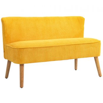 HOMCOM Canapea 2 locuri, design scandi elegant, cadru masiv din lemn, până la 150 kg, 117 x 56,5 x 77 cm, Galben | Aosom Romania